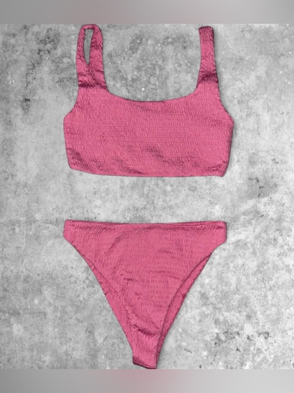 🆕 Naked Wardrobe Bubblegum Pink Smocked High Rise Bikini